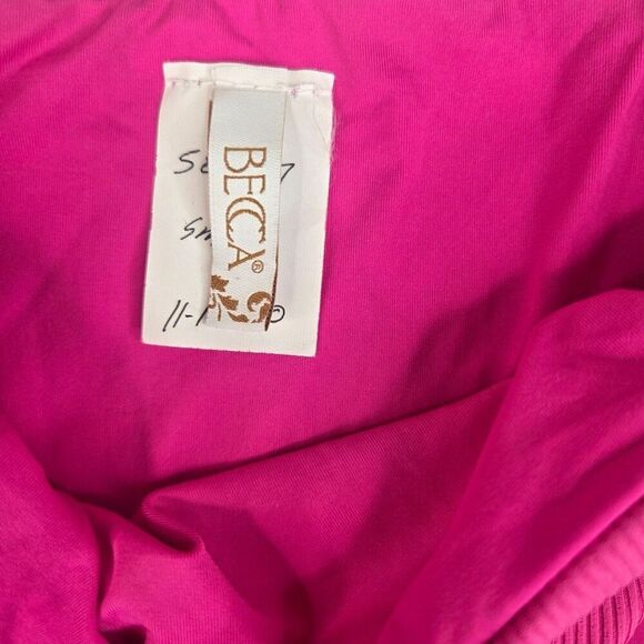 New Becca Womens Small Ribbed Pink Bikini Bottom High Waist Hi Cut - Picture 3 of 4